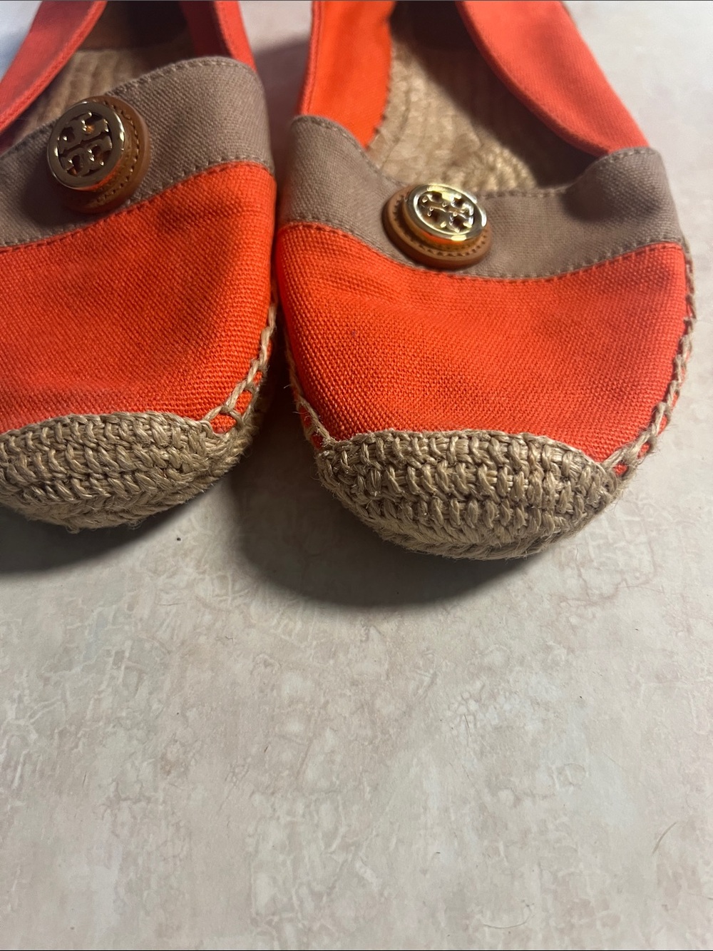 Tory Burch Orange Canvas Espadrilles with Tan Trim & Logo Medallion - Picture 7 of 7